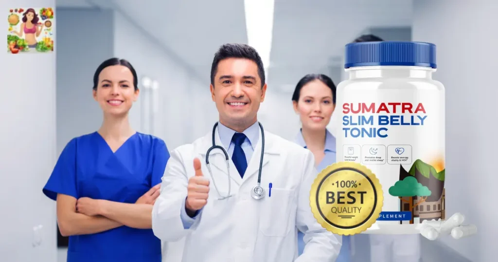 Badge showing "100% Natural & Safe" with a doctor recommending a supplement.