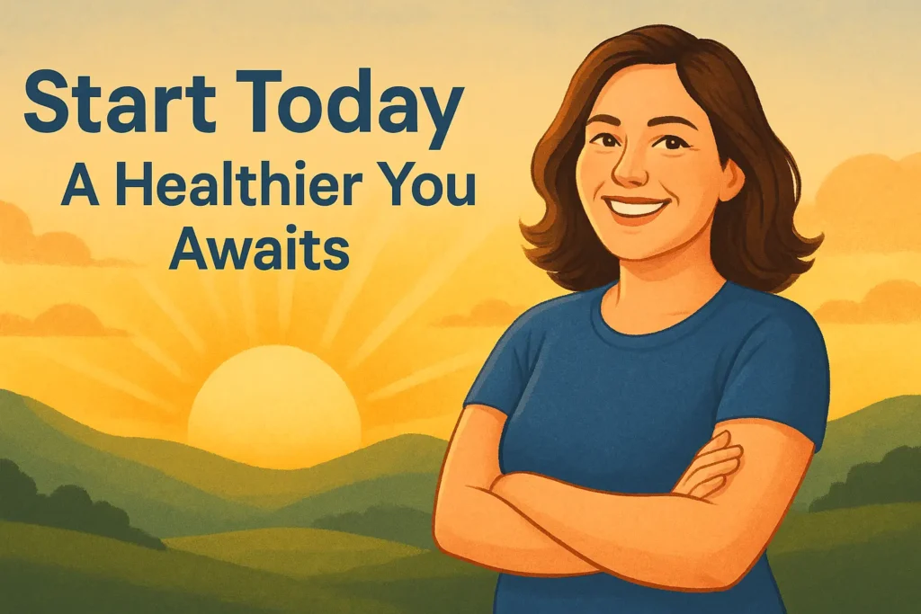 Confident woman looking at sunrise with open arms, symbolizing personal growth and weight loss success. Confident woman looking at sunrise with open arms, symbolizing personal growth and weight loss success.