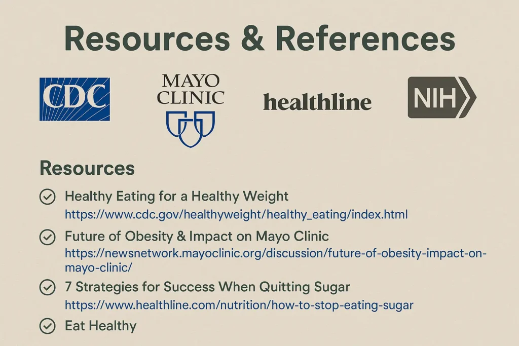 Clean graphic featuring logos from CDC, Mayo Clinic, Healthline, and other reputable health sources.

