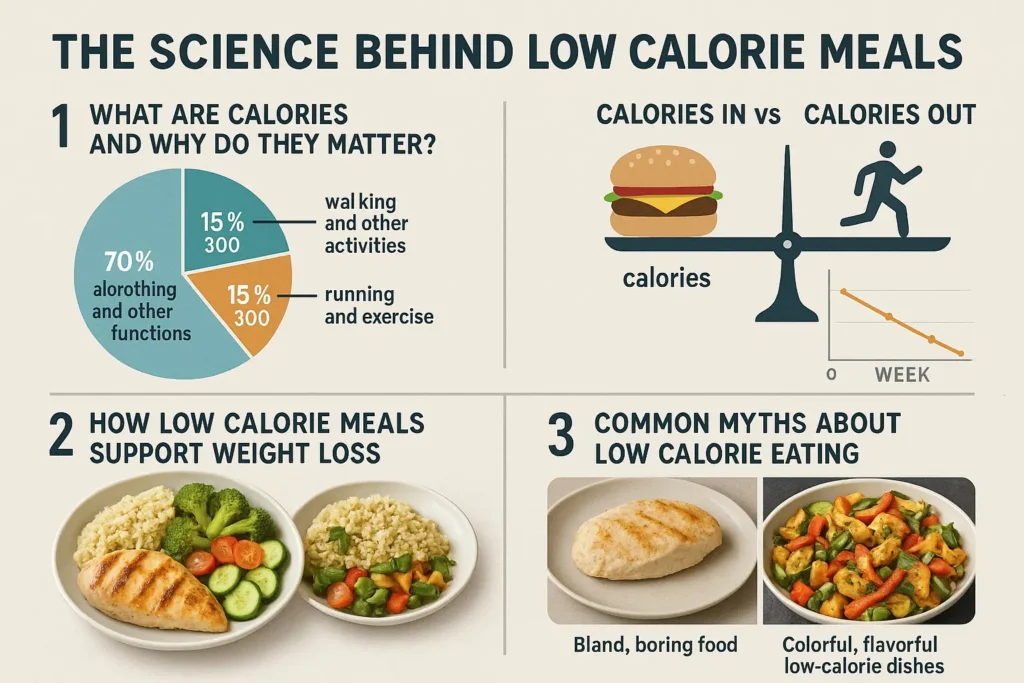 Unlock The Secrets of Low Calorie Meals - Infographic showing how calories are burned during daily activities like breathing, walking, and running.