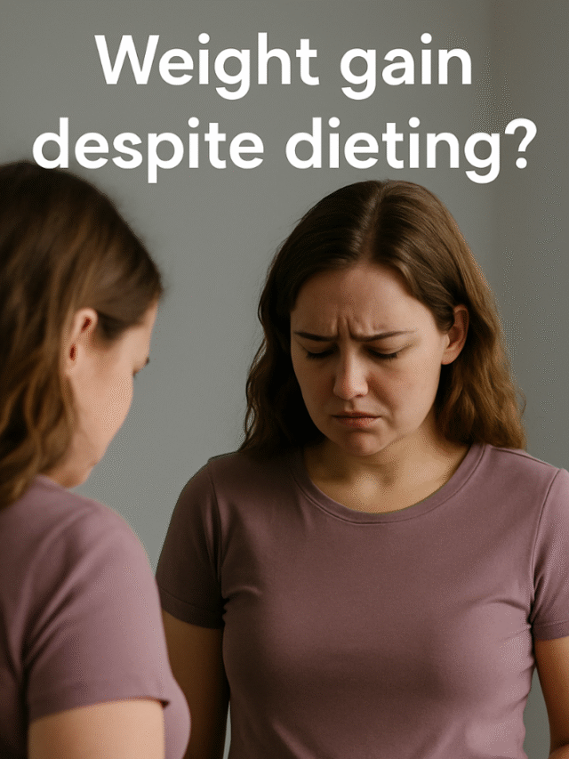 A woman's figure, which is a sign of stress or upset when looking at herself in the mirror, is an indication of weight gain.