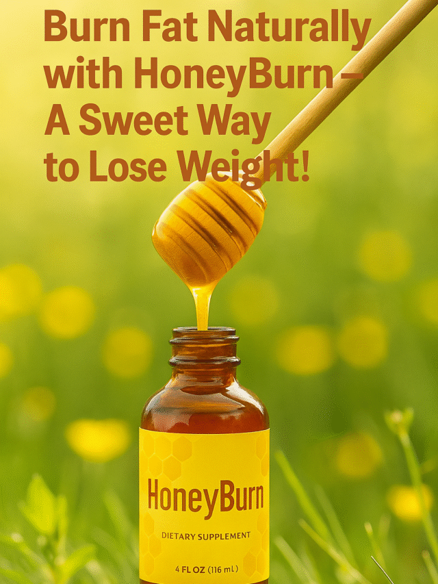 A bright, healthy background with a honey dipper dripping into a bottle labeled "HoneyBurn"