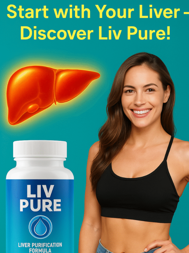 Healthy liver visual + fit smiling woman with product