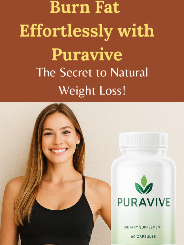 Smiling, fit person with Puravive bottle on side; clean background