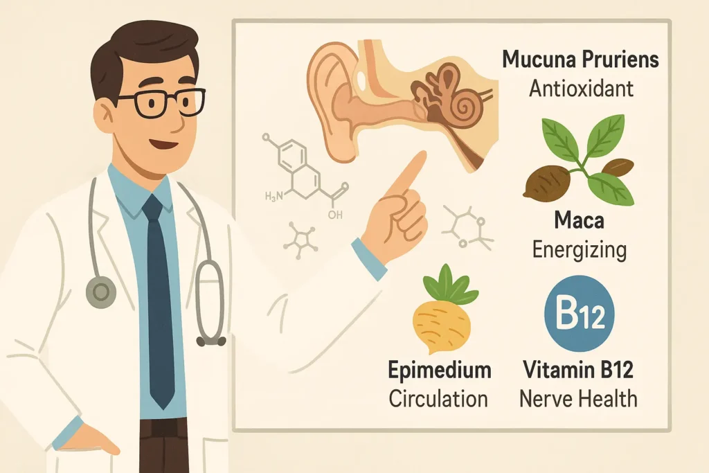 Scientist or doctor explaining the research behind Quietum Plus ingredients like Ginkgo Biloba, Hawthorn Berry, and Vitamin B12." Scientist or doctor explaining the research behind Quietum Plus ingredients like Ginkgo Biloba, Hawthorn Berry, and Vitamin B12."