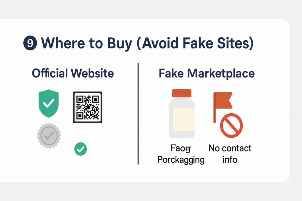 Safe vs. unsafe purchase comparison highlighting official Prime Biome website and warning signs of counterfeit products. Safe vs. unsafe purchase comparison highlighting official Prime Biome website and warning signs of counterfeit products.