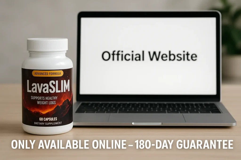 LavaSlim product image with a computer screen showing “Official Website”.
