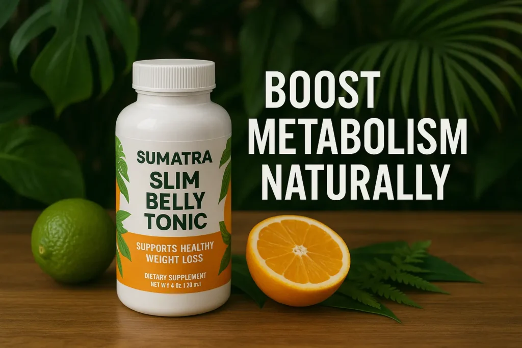 Sumatra Slim Belly Tonic bottle surrounded by tropical leaves and citrus fruits, symbolizing natural fat loss support. Sumatra Slim Belly Tonic bottle surrounded by tropical leaves and citrus fruits, symbolizing natural fat loss support.