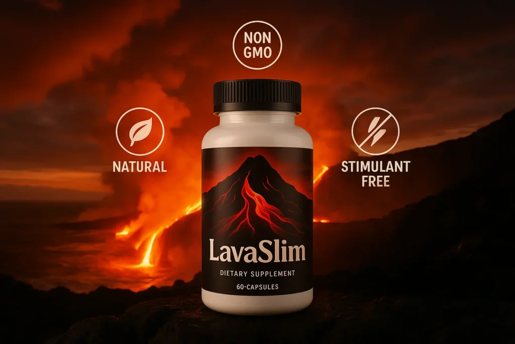 LavaSlim Review - LavaSlim supplement bottle placed on volcanic rocks with tropical leaves, representing its Hawaiian volcano-inspired formula. LavaSlim Review - LavaSlim supplement bottle placed on volcanic rocks with tropical leaves, representing its Hawaiian volcano-inspired formula.
